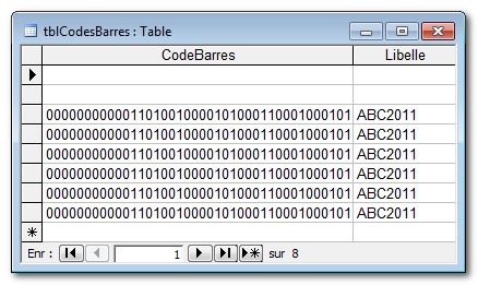 Table avec 2 enregistrements vides et 6 enregistrements valides